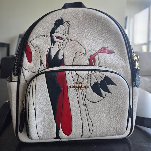 Coach X Disney (CC158) Cruella Motif Mini Pebbled Leather Court Backpack Bag - Picture 1 of 5